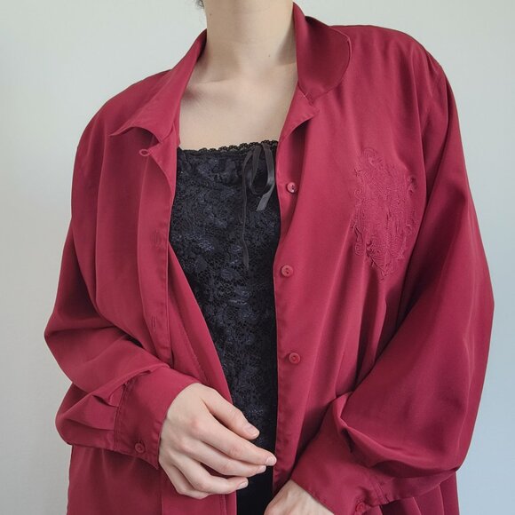 Vintage 90s Liz Moody classic french red puffy long sleeved button-up shirt - Picture 8 of 16